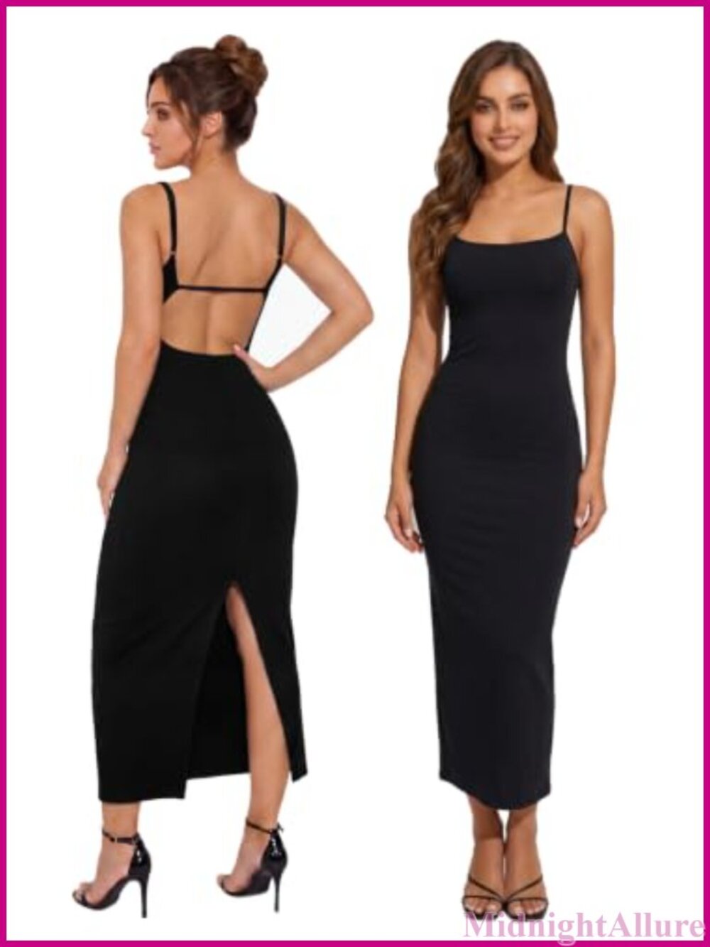 Bodycon Long Cami Dress Built-in Bra Backless Club Night Out